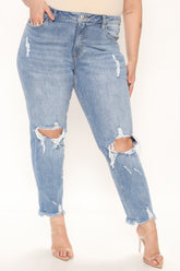 Love Me Ripped Mom Jeans - Medium Blue Wash Ins Street